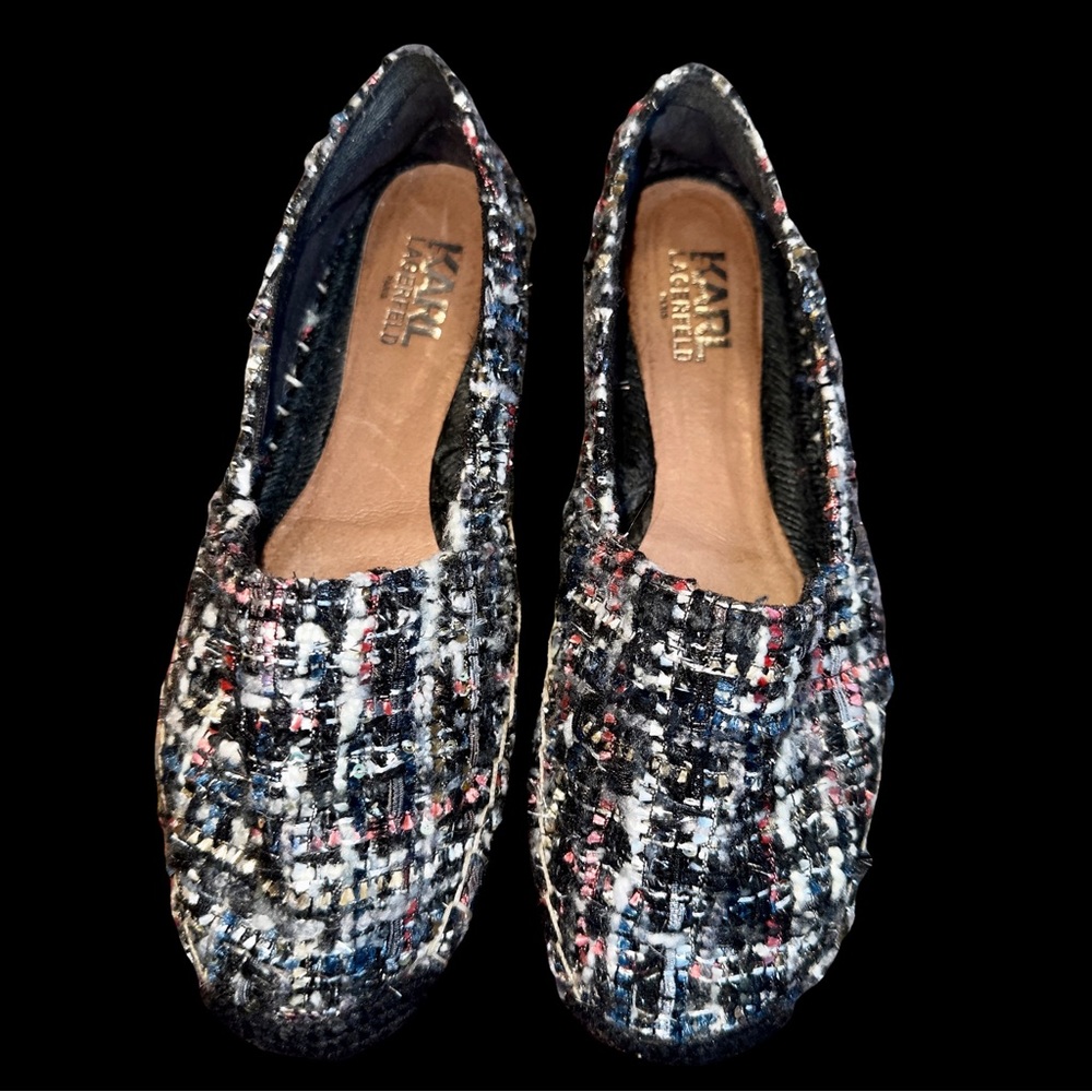 KARL LAGERFELD WOMEN MULTICOLORED TWEED ESPADRILLES